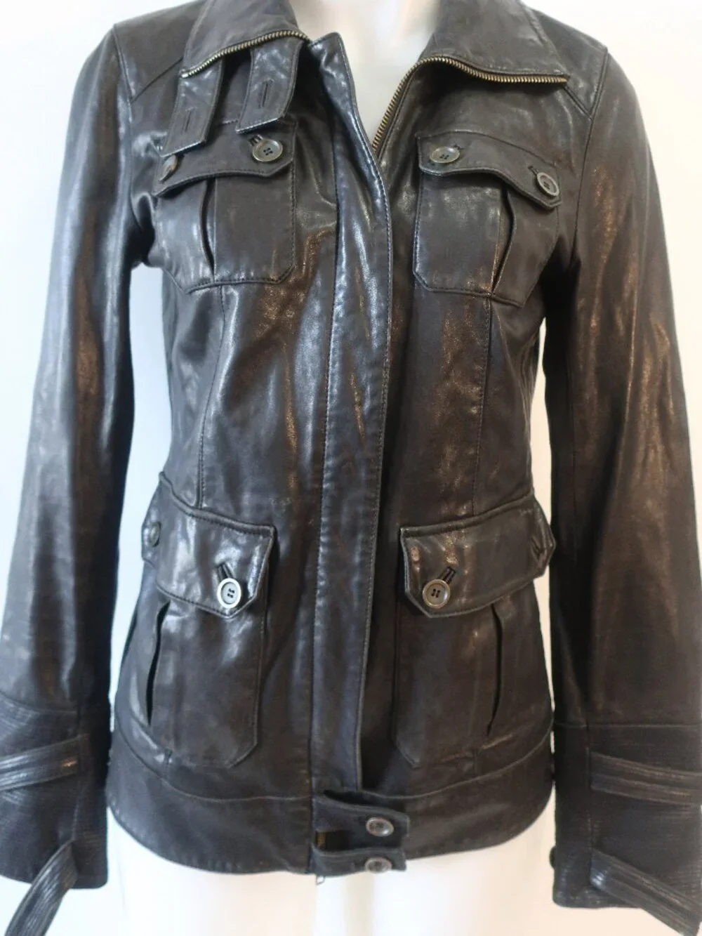 Womens Diane von Furstenberg Black Beau (Item- 9) Leather Military Moto Jacket 6 - Picture 7 of 16